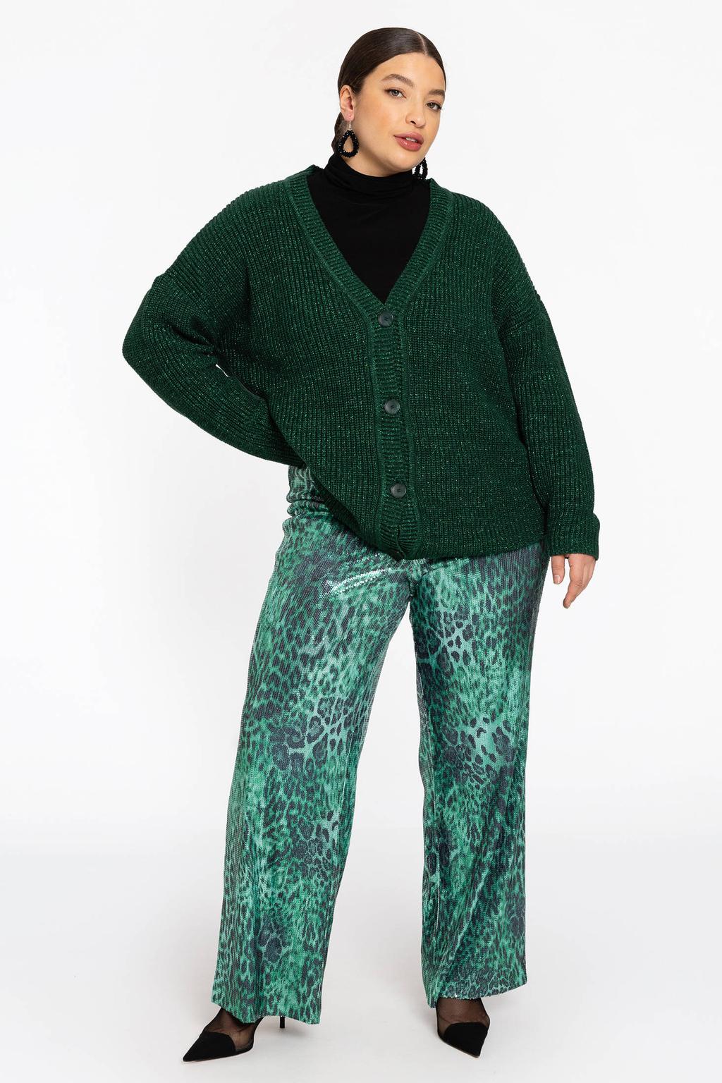 YOEK gebreid vest donkergroen met lurex