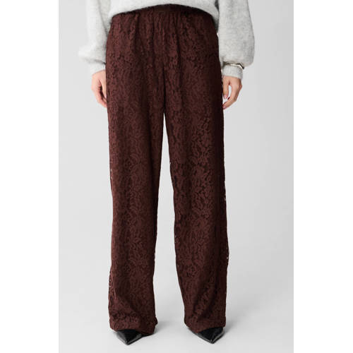 Shoeby wide leg kanten broek donkerbruin afbeelding