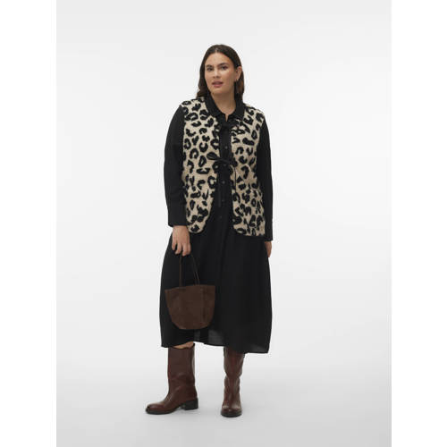 VERO MODA CURVE teddy gilet met panterprint beige afbeelding