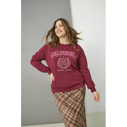 ONLY CARMAKOMA sweater donkerrood met glitter afbeelding