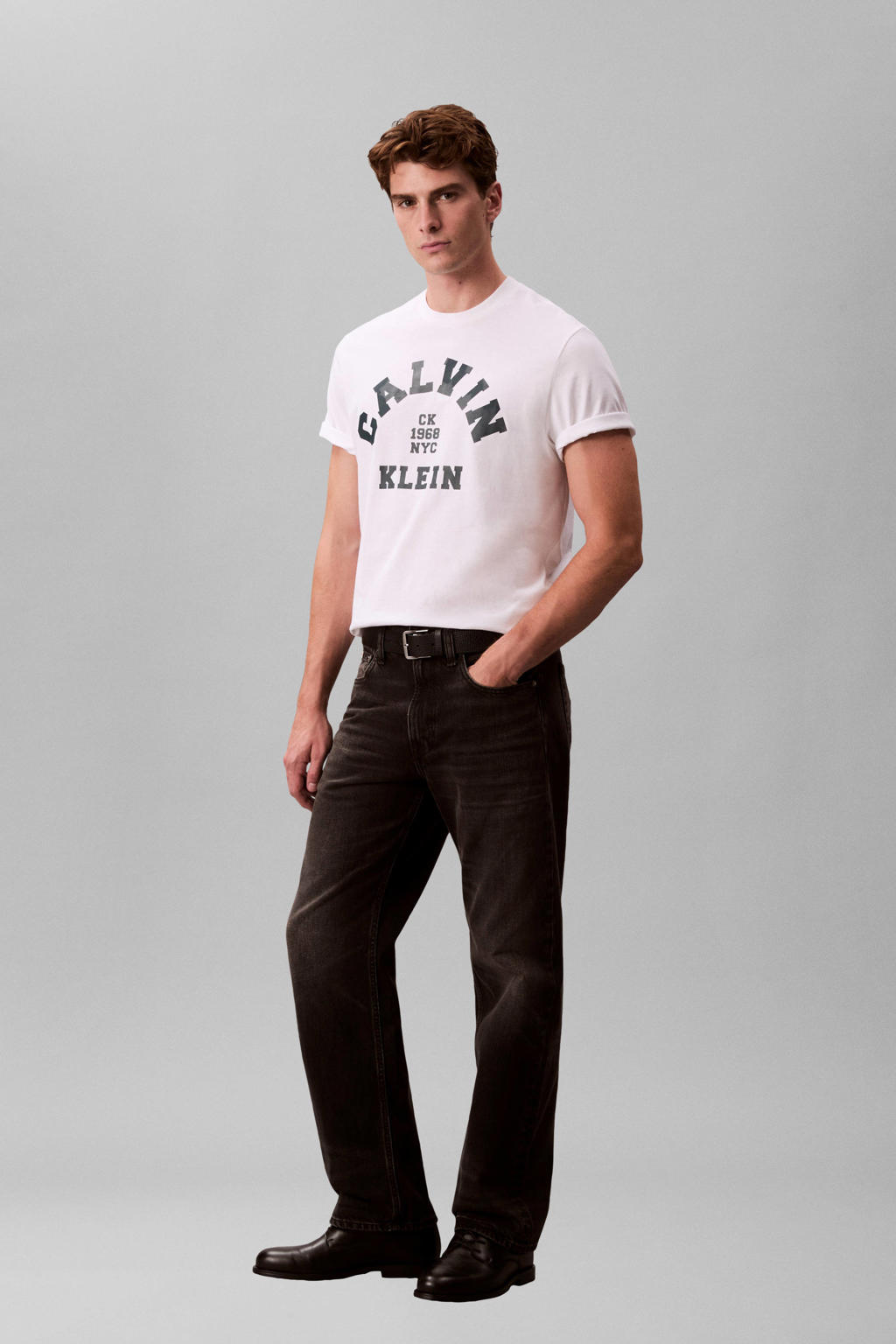 Witte heren CALVIN KLEIN JEANS oversized T-shirt van katoen met printopdruk, korte mouwen en ronde hals