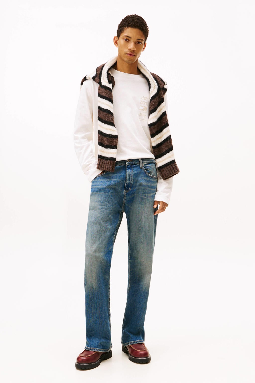 Ecru heren Tommy Jeans longsleeve van katoen met backprint, lange mouwen en ronde hals