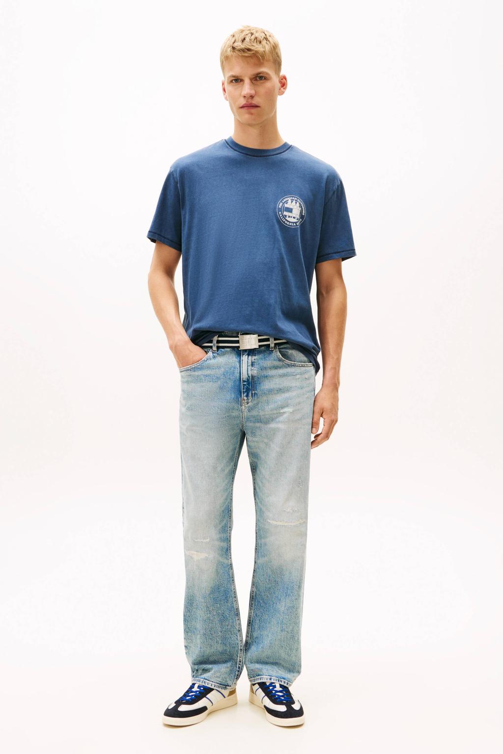 Donkerblauwe heren Tommy Jeans oversized T-shirt van katoen met backprint, korte mouwen en ronde hals