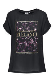 thumbnail: Zwarte dames ONLY CARMAKOMA T-shirt van viscose met tekst print, korte mouwen, ronde hals en glimmend detail