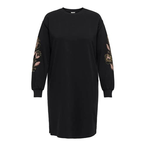 ONLY CARMAKOMA gebloemde sweatjurk met pailletten zwart afbeelding