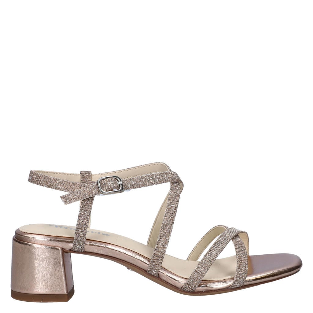 Roségouden dames Tamaris imitatieleren leren sandalettes blokhak