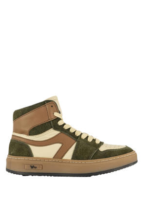 leren sneakers groen/beige