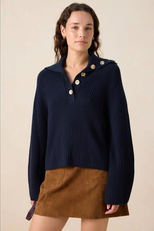 gebreide trui met wol donkerblauw