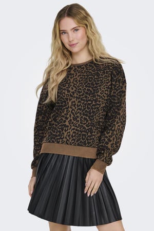 sweater met panterprint bruin