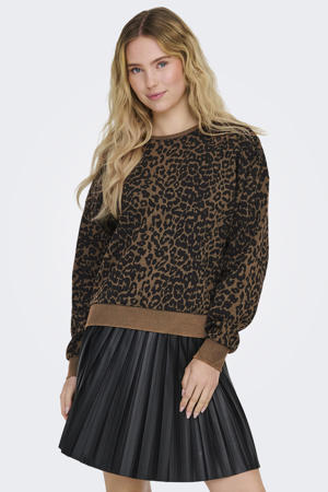 sweater met panterprint bruin