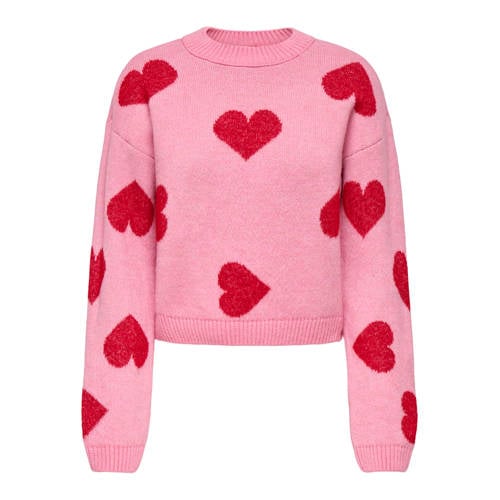 ONLY trui met hartjes roze gebreid afbeelding