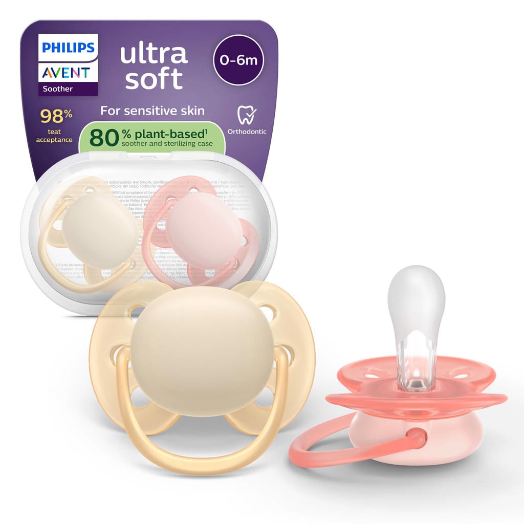 Philips AVENT Ultra Soft Superzachte siliconen fopspeen (0-6 mnd) – Voor gevoelige huid – 2 stuks - SCF091/38