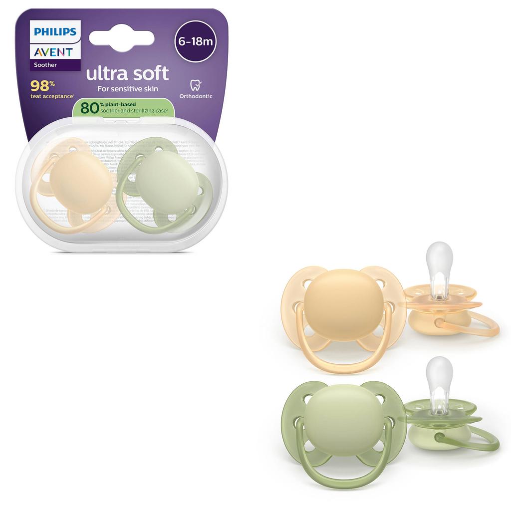 Philips AVENT Ultra Soft Superzachte siliconen fopspeen (6-18 mnd) – Voor gevoelige huid – 2 stuks - SCF091/45
