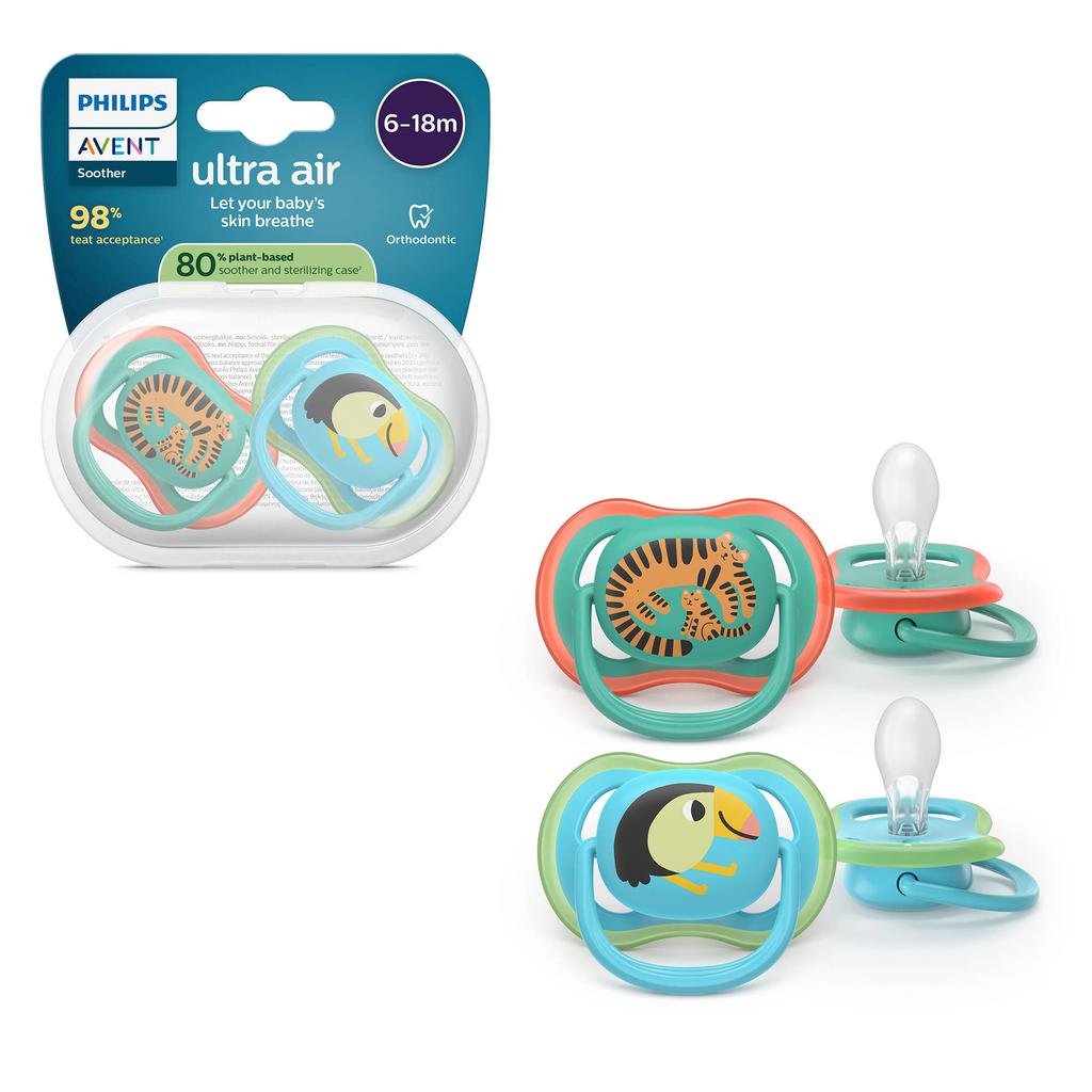Philips AVENT Ultra Air Ademend en lichtgewicht fopspeen (6-18 mnd) – 2 stuks - SCF087/11