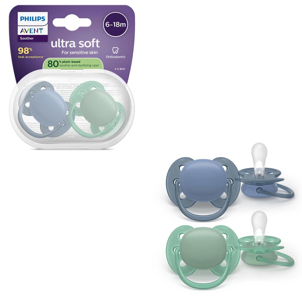 Philips AVENT Ultra Soft Superzachte siliconen fopspeen (6-18 mnd) – Voor gevoelige huid – 2 stuks - SCF091/42