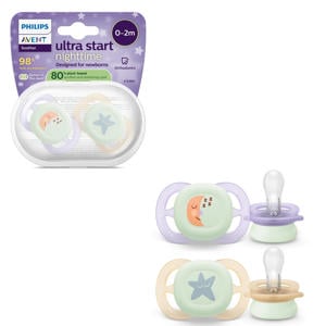Glow-in-the-dark siliconen fopspeen – 0-6 mnd – 2 stuks - SCF075/17