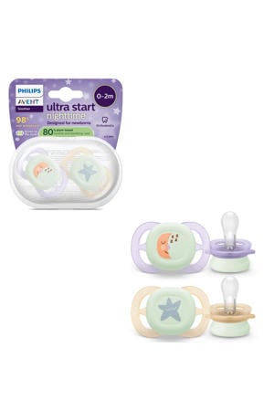 Glow-in-the-dark siliconen fopspeen – 0-6 mnd – 2 stuks - SCF075/17
