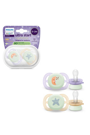 Glow-in-the-dark siliconen fopspeen – 0-6 mnd – 2 stuks - SCF075/17