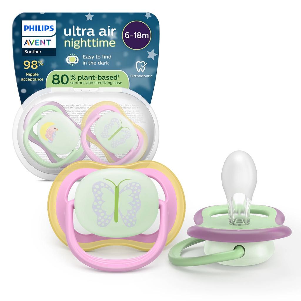 Philips AVENT Ultra Air Nighttime Glow-in-the-dark fopspeen –(6-18 mnd) Extra luchtopeningen – 2 stuks - SCF376/29