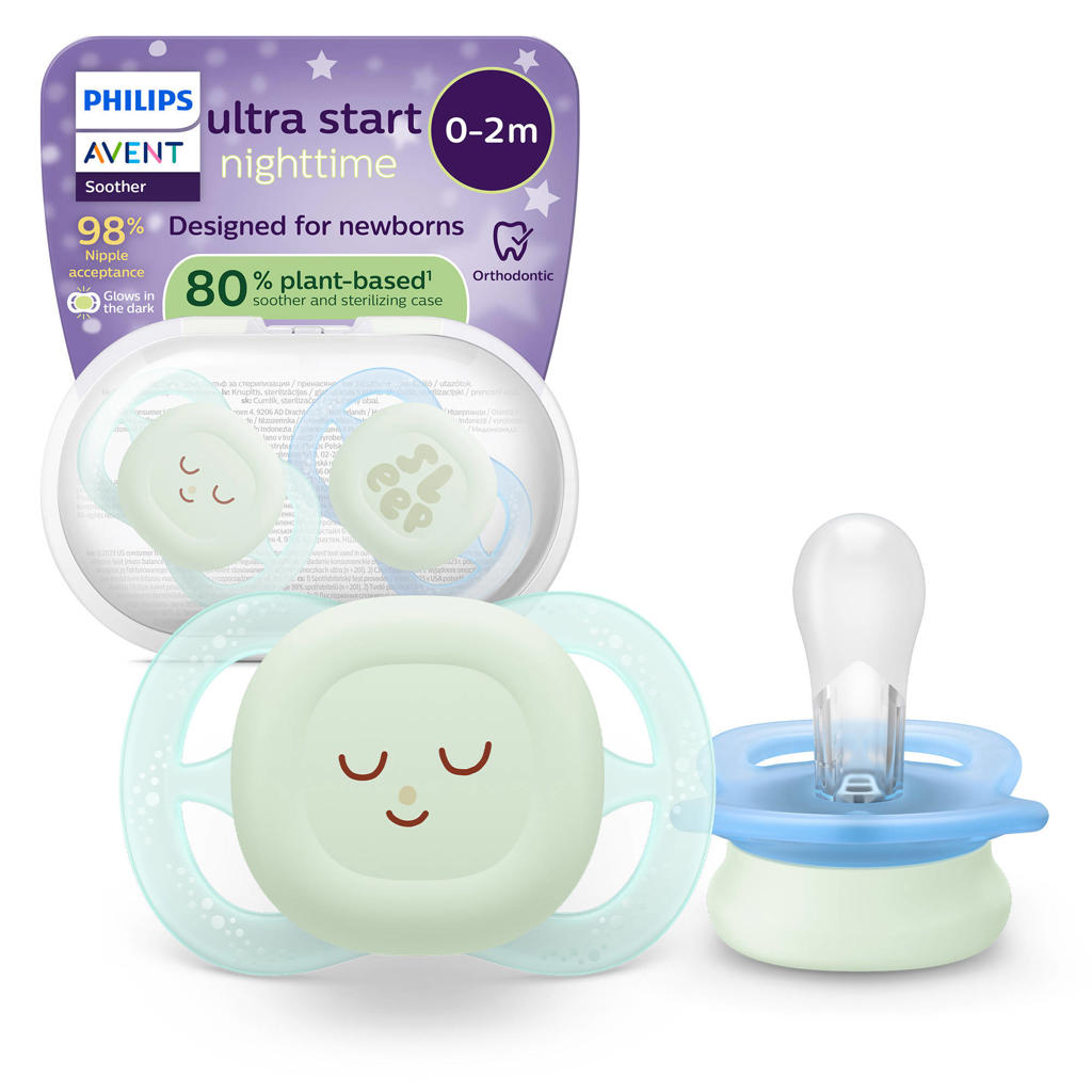 Philips Avent Ultra Start Night Glow-in-the-dark siliconen fopspeen – 0-6 mnd – 2 stuks - SCF075/18