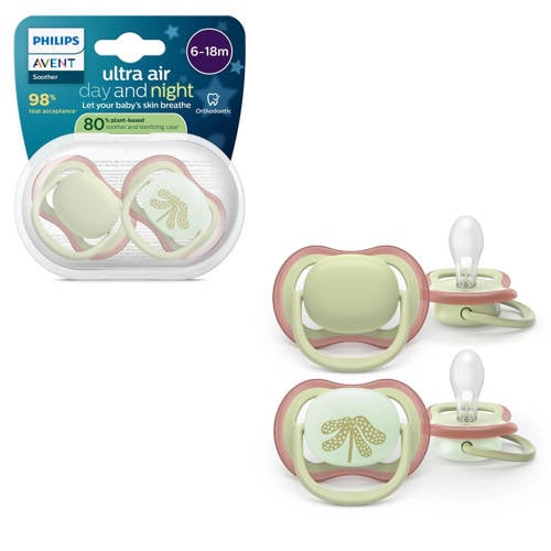 Philips Avent Ultra Air Day & Night Fopspeenset met dag- en nachtversie – 2 stuks – 6-18 mnd - SCF087/18 afbeelding