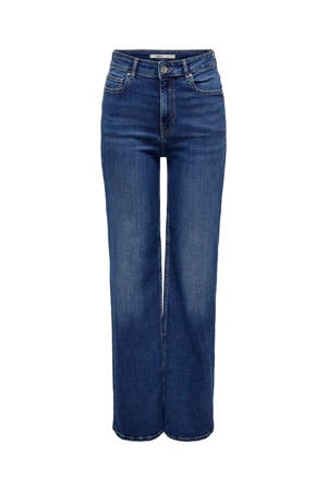 high waist wide leg jeans dark blue denim