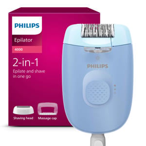 Epilator Series 4000 – Light Blue – Epileren, scheren en exfoliëren - met 4 accessoires en ledlamp – BRE247/00