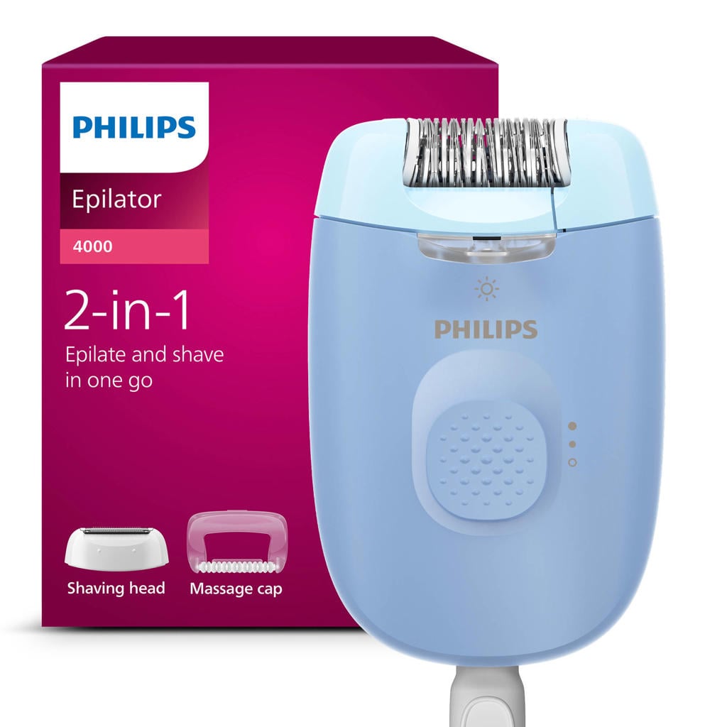 Philips Epilator Series 4000 – Light Blue – Epileren, scheren en exfoliëren - met 4 accessoires en ledlamp – BRE247/00