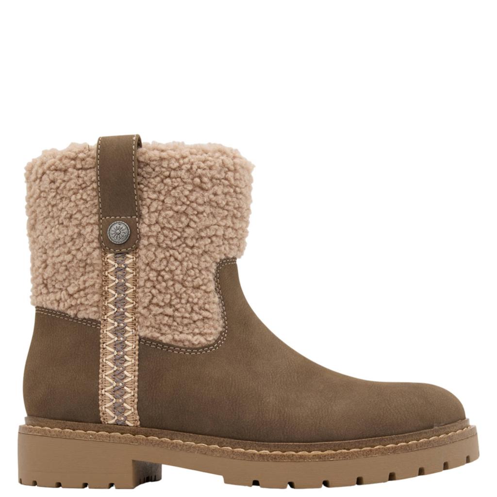 Bruine dames Landrover enkelboots van suèdelook en imitatiebont met ritssluiting