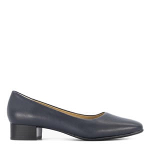 leren pumps met lage hak donkerblauw