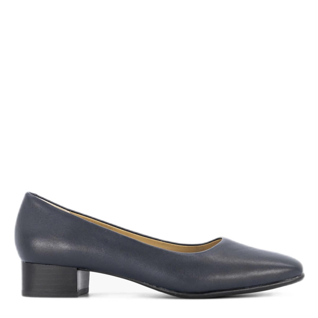 Donkerblauwe dames Medicus leren pumps met lage hak