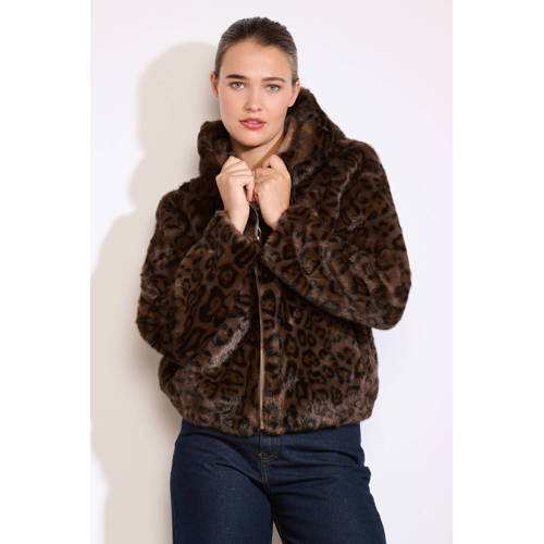LOLALIZA faux fur jas donkerbruin afbeelding