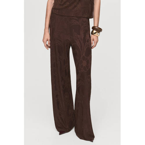 Mango wide leg regular waist gebloemde casual broek bruin afbeelding