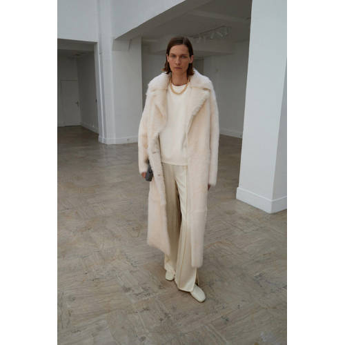 Mango wide leg regular waist casual broek crème afbeelding