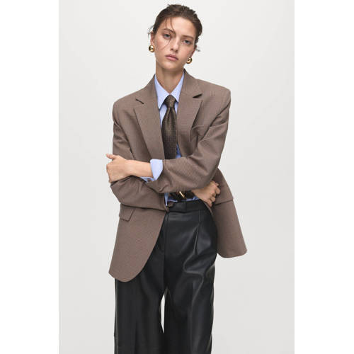 Mango imitatieleren wide leg regular waist broek zwart afbeelding