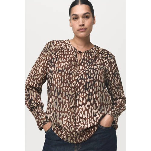 Mango satijnen blouse met panterprint bruin afbeelding