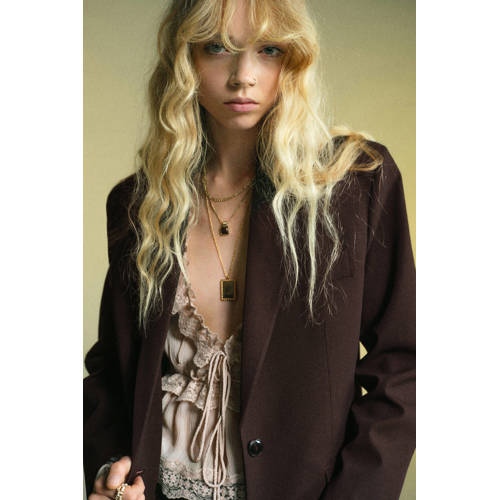 Mango oversized blazer donkerbruin afbeelding