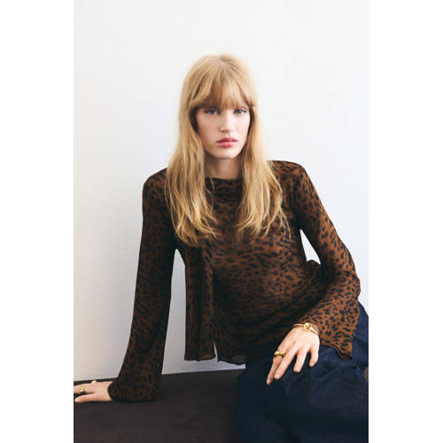 Mango blousetop met panterprint bruin afbeelding