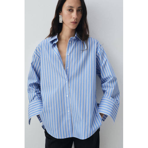 Mango gestreepte blouse donkerblauw afbeelding