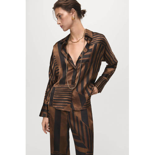 Mango satijnen blouse bruin afbeelding