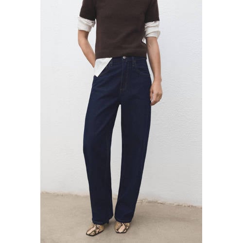 Mango high waist barrel jeans dark blue denim afbeelding