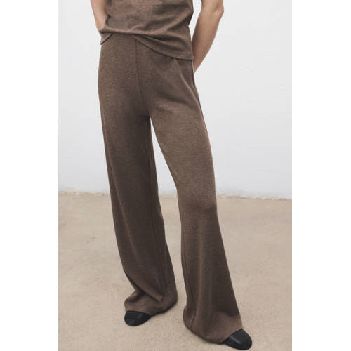 Mango wide leg regular waist casual broek bruin afbeelding