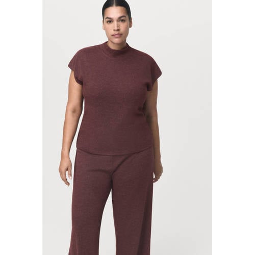 Mango wide leg regular waist casual broek donkerrood afbeelding