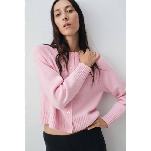 Mango gebreid vest met wol lichtroze afbeelding
