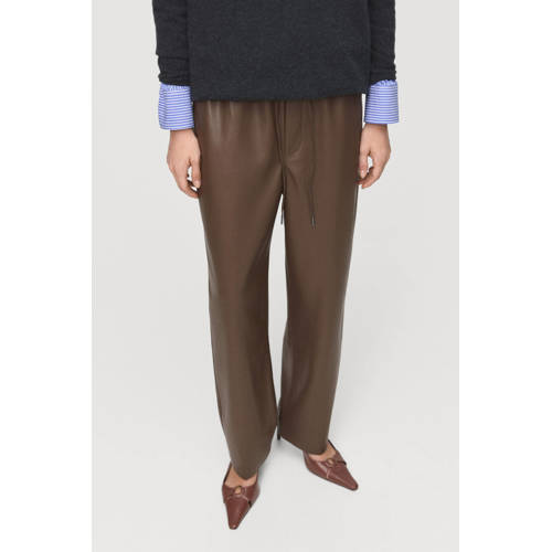 Mango imitatieleren imitatieleren straight regular waist broek bruin afbeelding