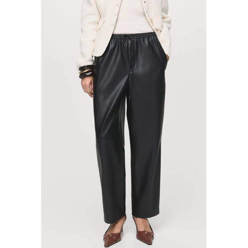 Mango imitatieleren imitatieleren straight regular waist broek zwart afbeelding