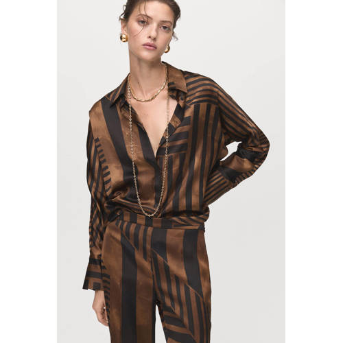 Mango satijnen flared regular waist casual broek bruin afbeelding