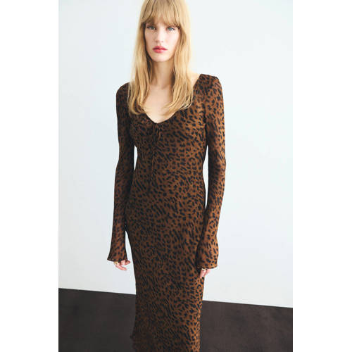 Mango maxi jurk bruin afbeelding