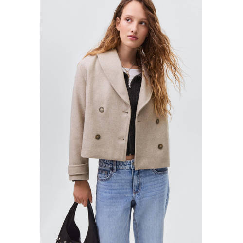 MANGO TEEN korte manteljas met wol beige afbeelding
