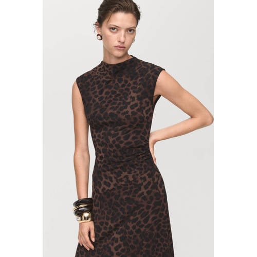 Mango maxi jurk met panterprint bruin afbeelding